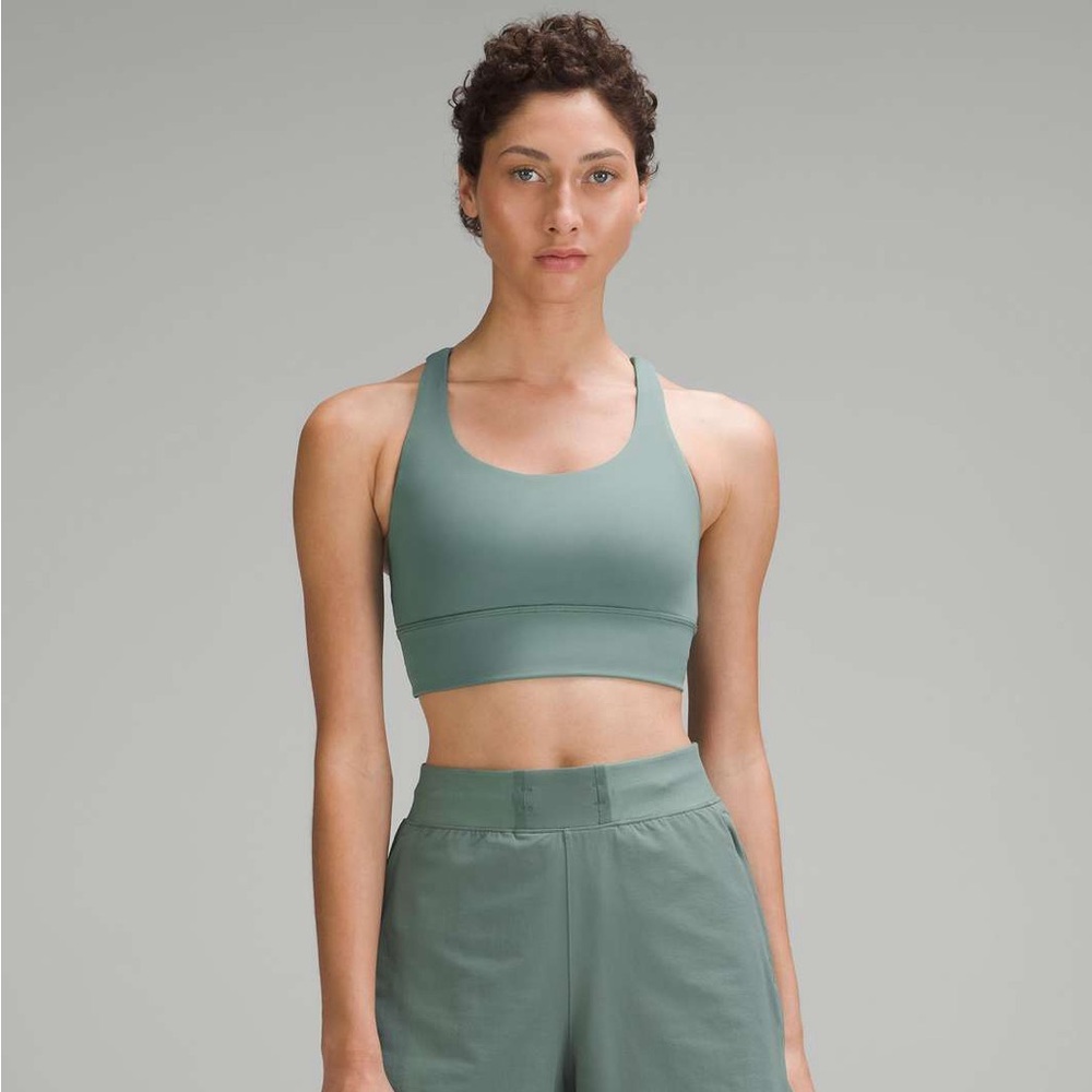 LULULEMON WOMENS ENERGY LONGLINE STRAPPY SPORTS BRA / GREEN / SIZE 10